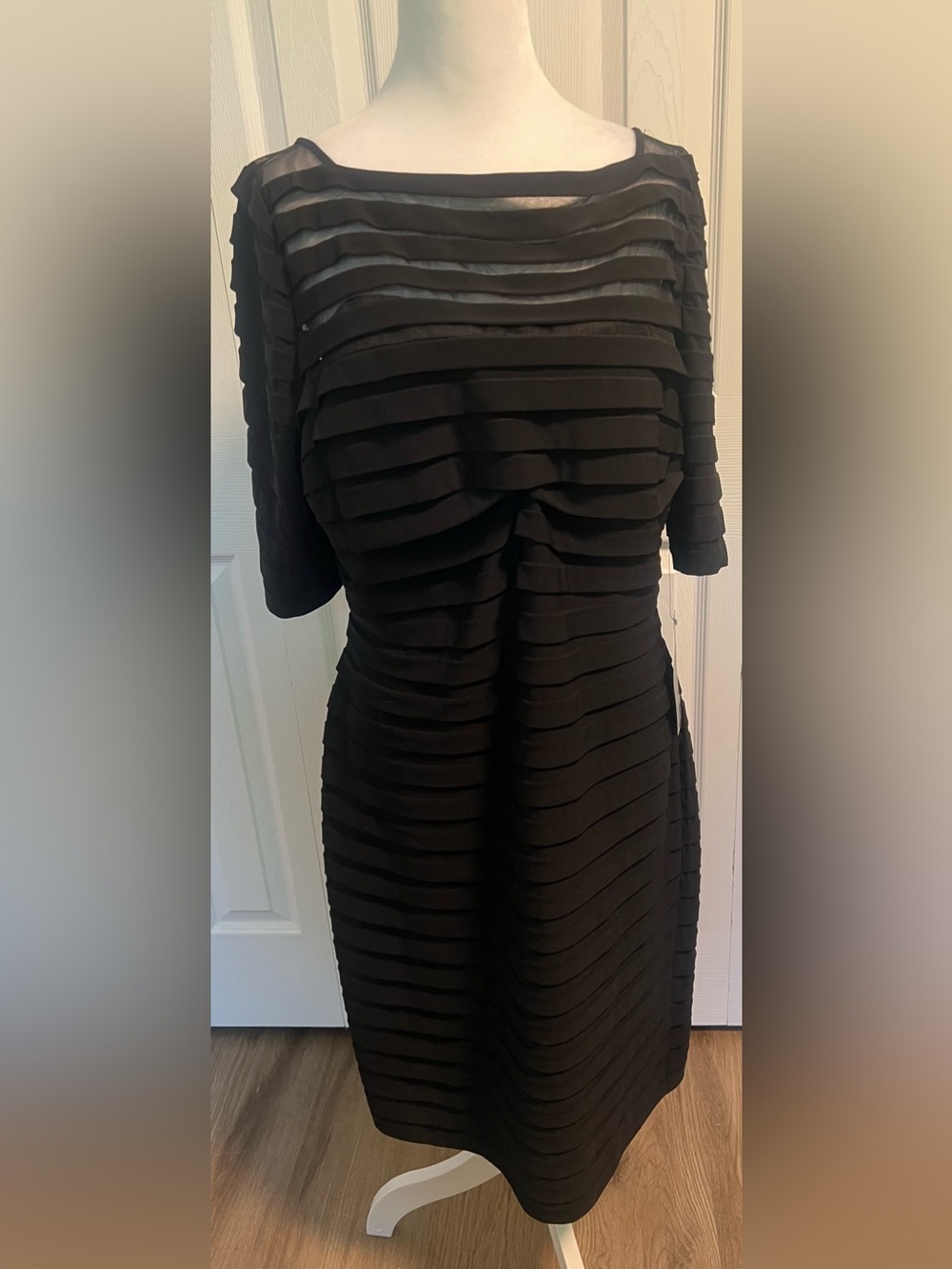 Adrianna Papell Pleated Illusion Sheath Dress in Black